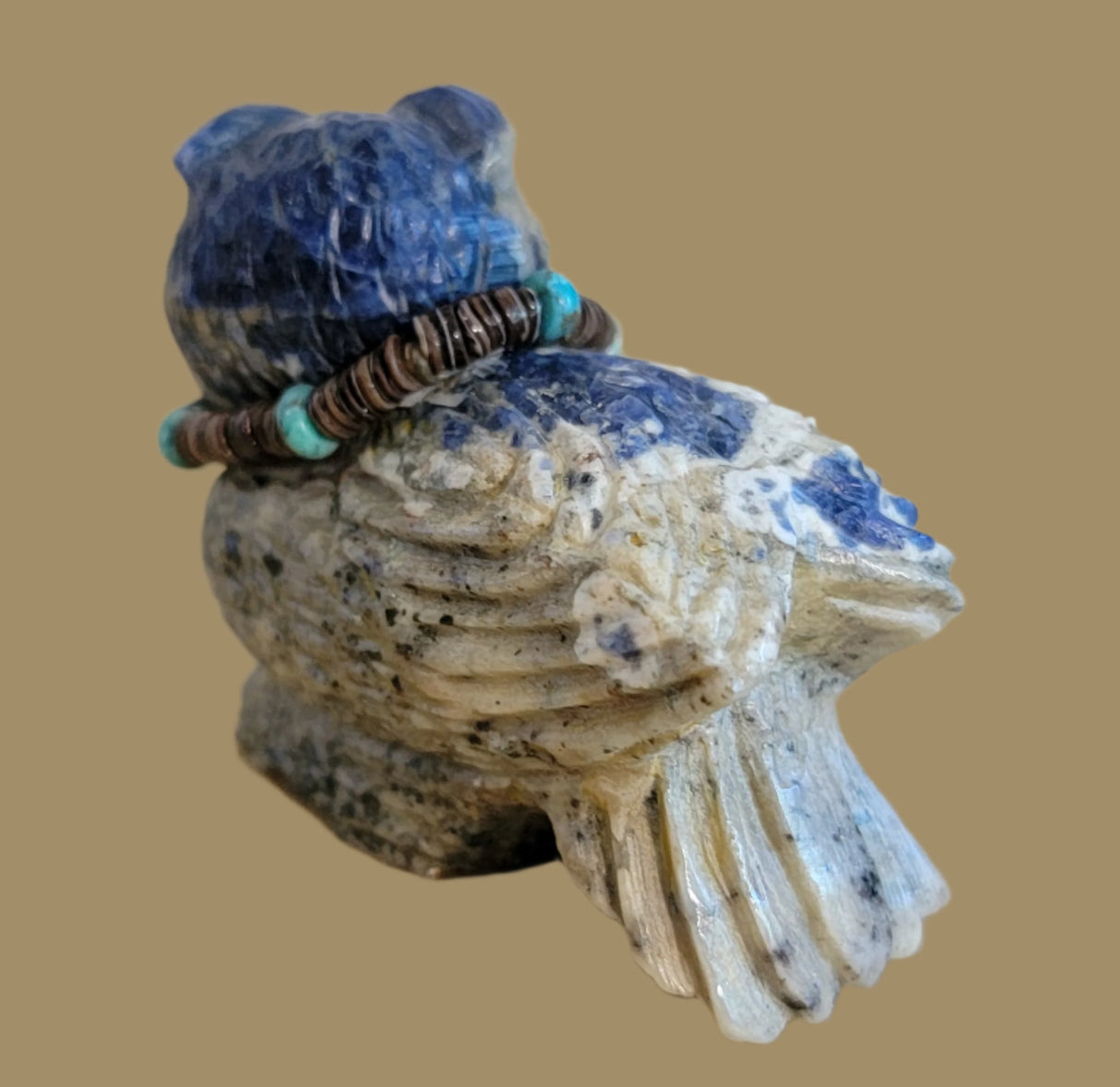 Sunset Sodalite Great Horned Owl with "Bling" Zuni Fetish