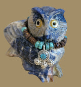 Sunset Sodalite Great Horned Owl with "Bling" Zuni Fetish