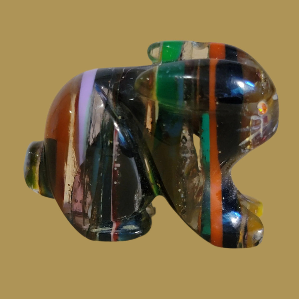 Colorful Surfite Bunny Rabbit w/ Orange Opal Eyes Zuni Fetish