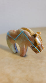 Streamlined Onyx Grizzly Bear w/Heartline Zuni Fetish