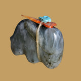 Labradorite Grizzly Bear w/Colorful Offering Zuni Fetish