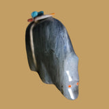 Labradorite Grizzly Bear w/Colorful Offering Zuni Fetish