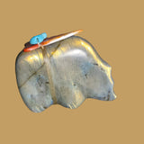 Labradorite Grizzly Bear w/Colorful Offering Zuni Fetish