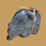 Labradorite Grizzly Bear w/Colorful Offering Zuni Fetish
