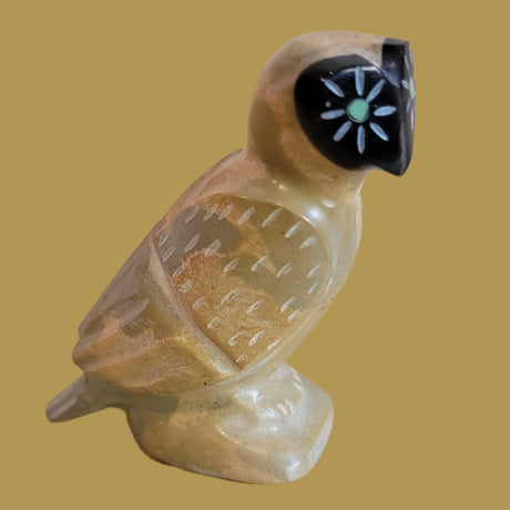 Travertine Owl w/ Pinshell Heart Shaped Face Zuni Fetish
