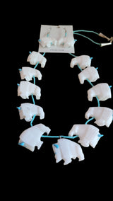 Thirteen Total White Bison/Buffalo Zuni Fetish Necklace and Earrings Set Indian Jewelry