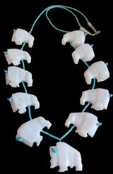 Thirteen Total White Bison/Buffalo Zuni Fetish Necklace and Earrings Set Indian Jewelry