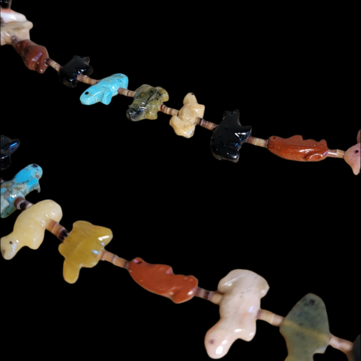 Almost Stacked Navajo Zuni Fetish Necklace w/ 33 Fetish Carvings Indian Jewelry