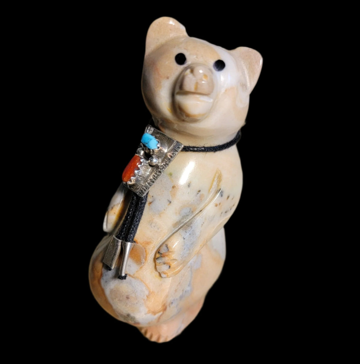 Chubby And Happy Tijillite Bear w/ Sterling Bolo Zuni Fetish