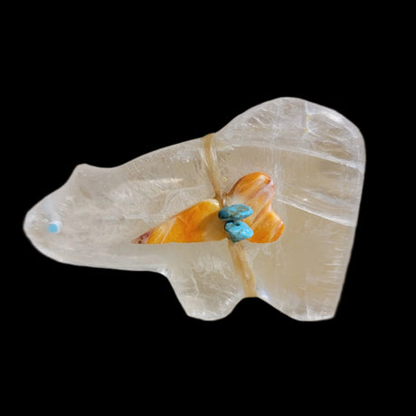 Selenite Mountain Lion w/Side Offering Zuni Fetish