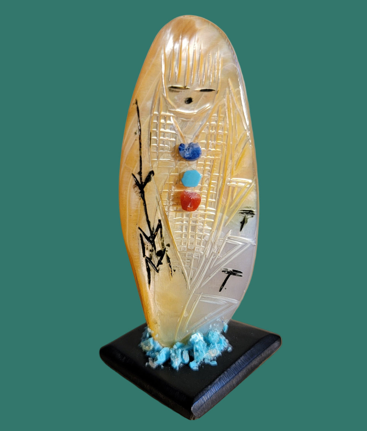 Gold Lip/ Mother of Pearl Double Sided Zuni Corn Maiden Zuni Fetish