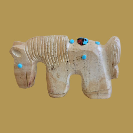 Picture Stone Jasper Healing Horse w/Zuni Sun Zuni Fetish