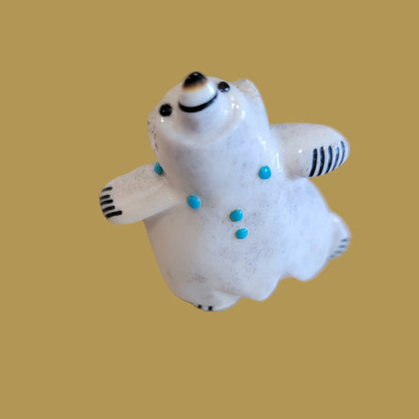 Right Footed Antler Balancing Bear w/Turquoise Necklace Zuni Fetish
