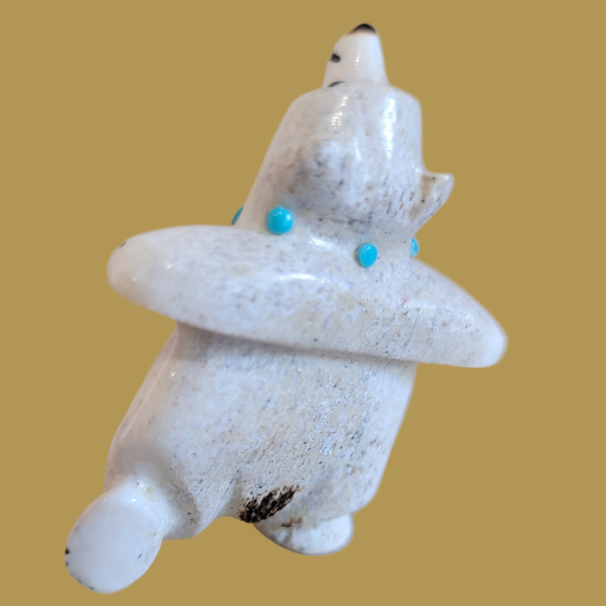 Right Footed Antler Balancing Bear w/Turquoise Necklace Zuni Fetish