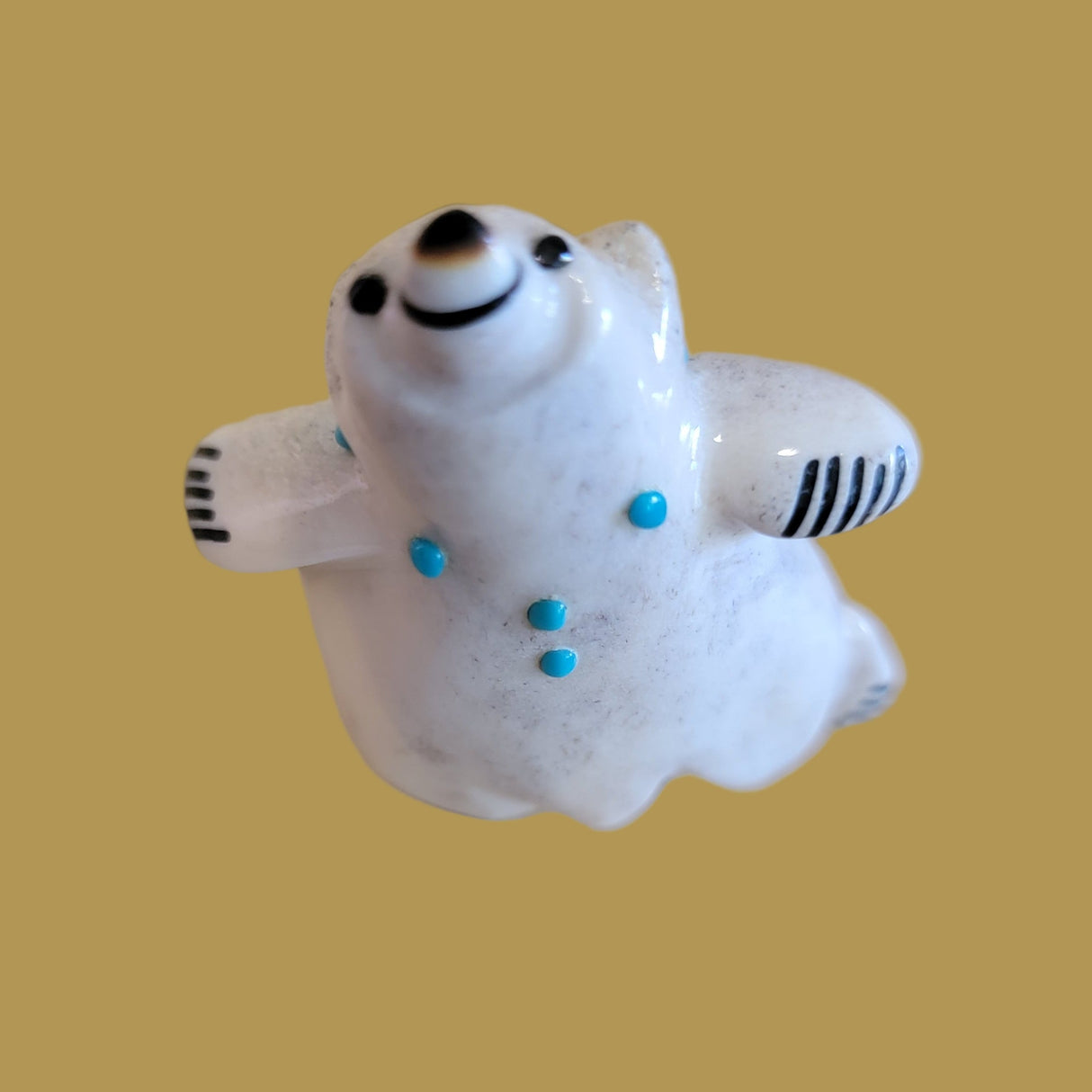 Right Footed Antler Balancing Bear w/Turquoise Necklace Zuni Fetish