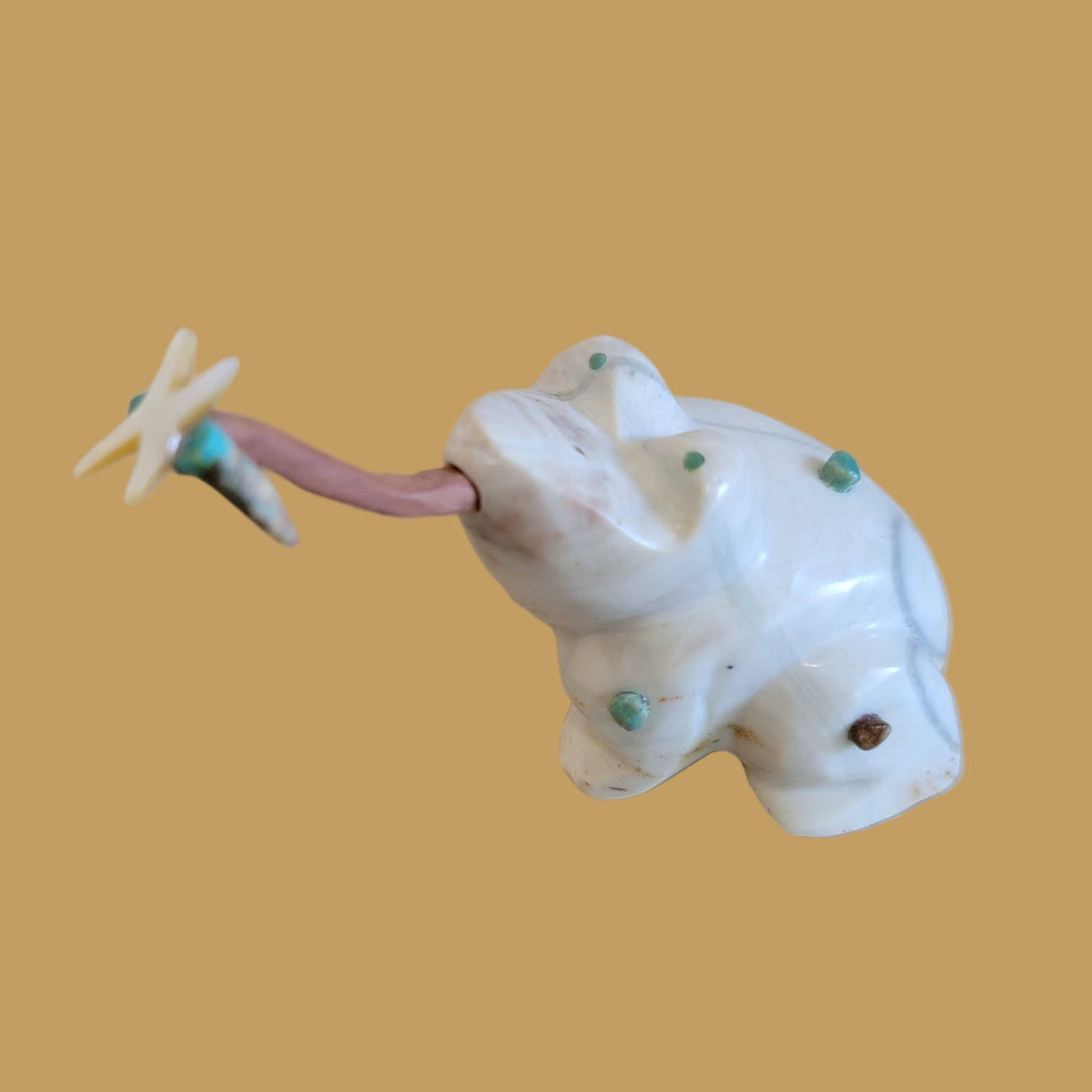 Serpentine Frog w/Long Wooden Tongue Catching Dragonfly Zuni Fetish