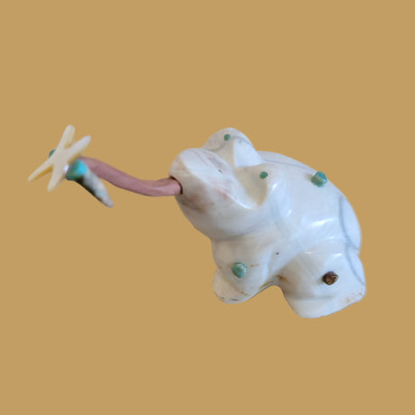 Serpentine Frog w/Long Wooden Tongue Catching Dragonfly Zuni Fetish
