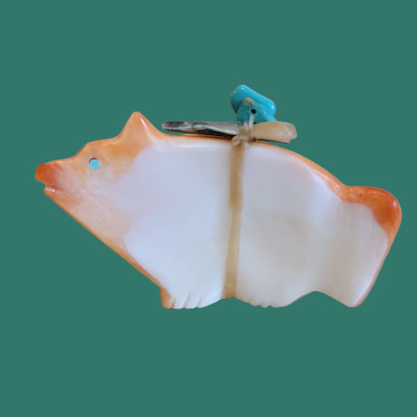 Brilliant Orange Spiny Oyster Shell Wolf w/ Pack Zuni Fetish