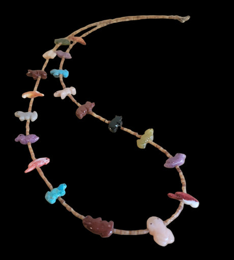 Single Strand Navajo Zuni Fetish Necklace/19 Fetishes Indian Jewelry