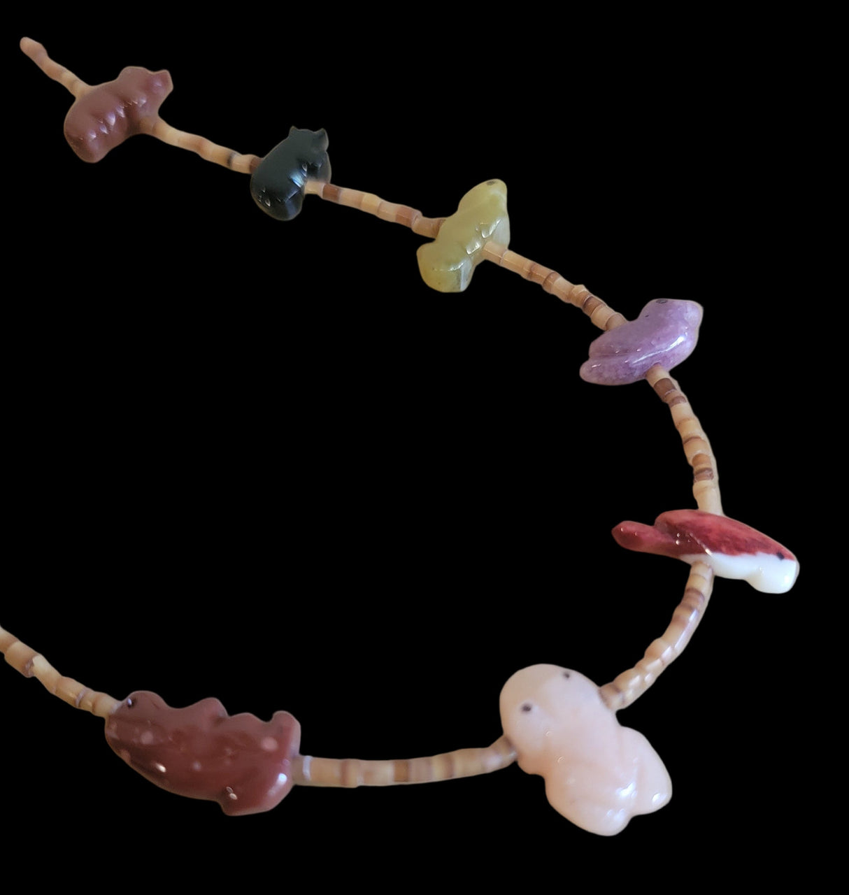 Single Strand Navajo Zuni Fetish Necklace/19 Fetishes Indian Jewelry