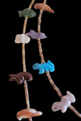 Single Strand Navajo Zuni Fetish Necklace/19 Fetishes Indian Jewelry