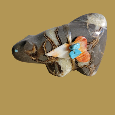 Beautiful Septarian Nodule Mountain Lion w/Side Pack Zuni Fetish