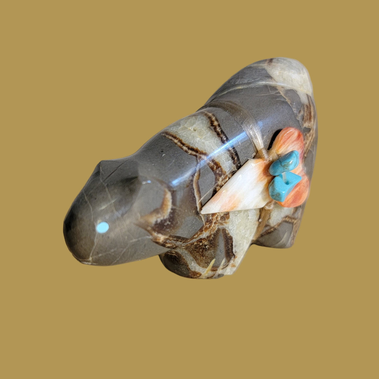 Beautiful Septarian Nodule Mountain Lion w/Side Pack Zuni Fetish