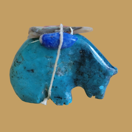 Turquoise Medicine Bear w/Pack Zuni Fetish