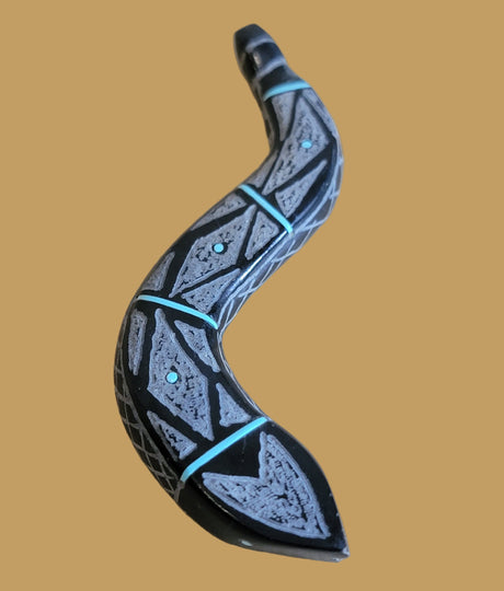 Etched and Inlaid Black Marble Snake Zuni Fetish