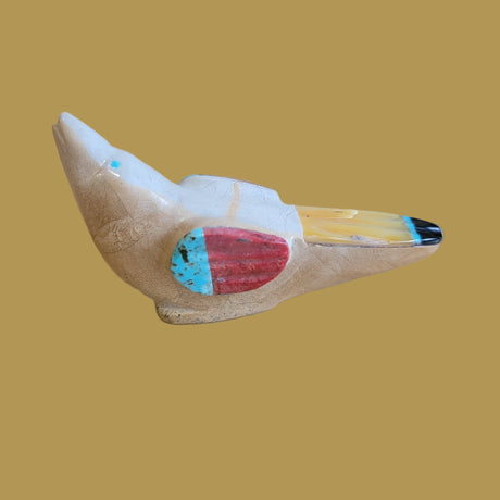 Colorful Inlaid Travertine Songbird/Messenger Bird Zuni Fetish