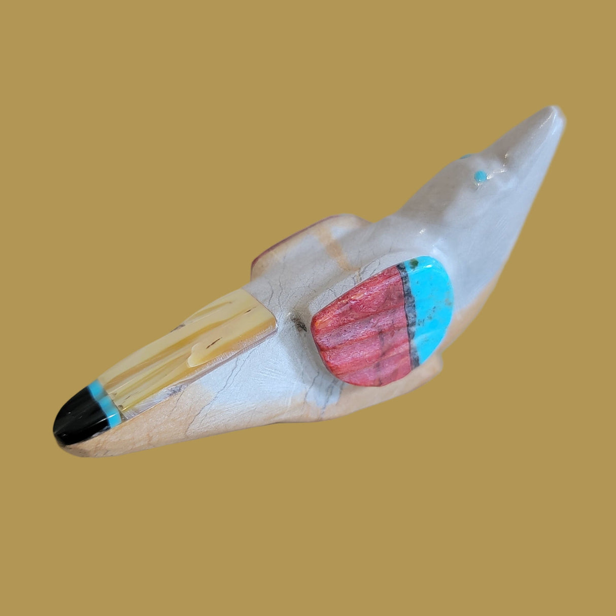 Colorful Inlaid Travertine Songbird/Messenger Bird Zuni Fetish
