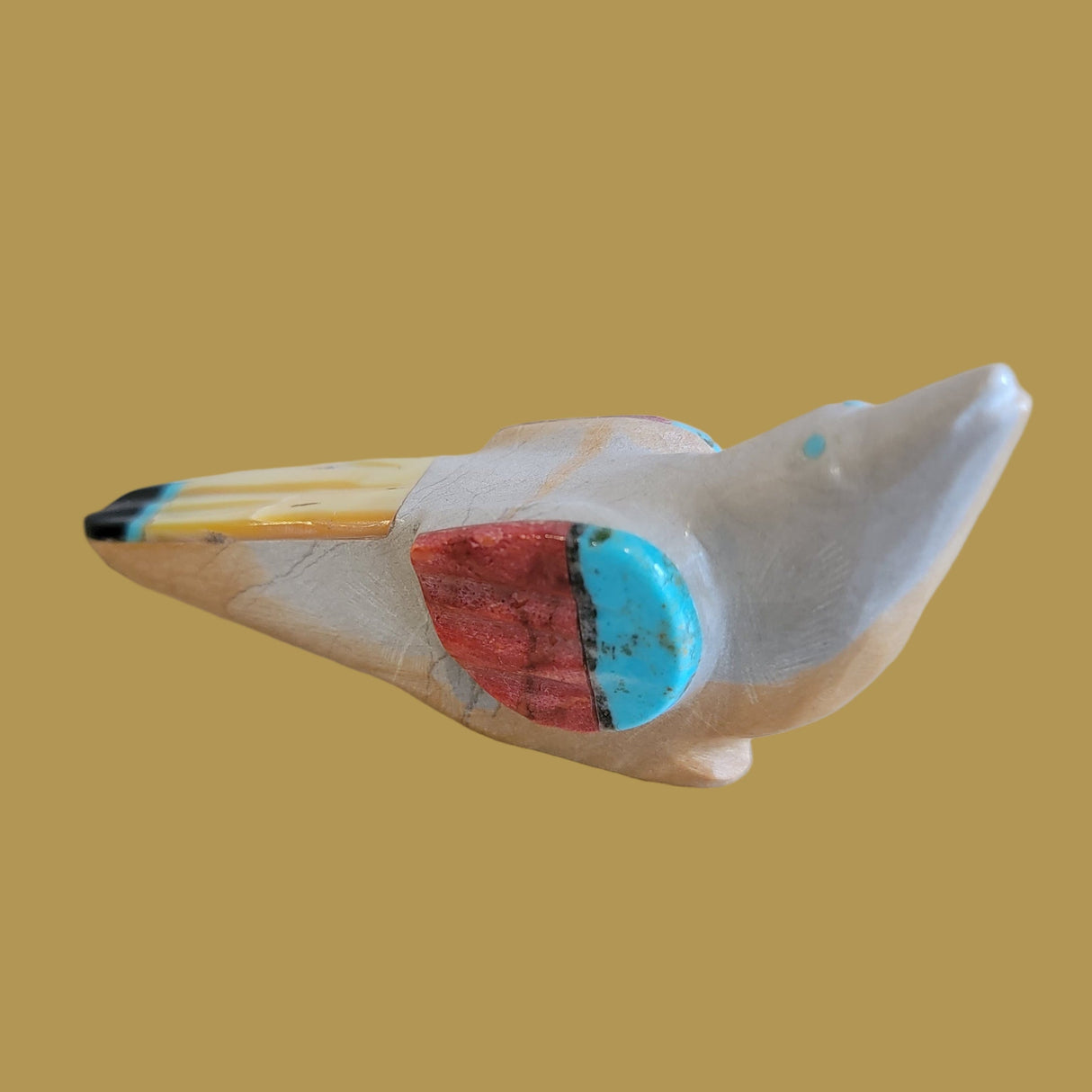 Colorful Inlaid Travertine Songbird/Messenger Bird Zuni Fetish