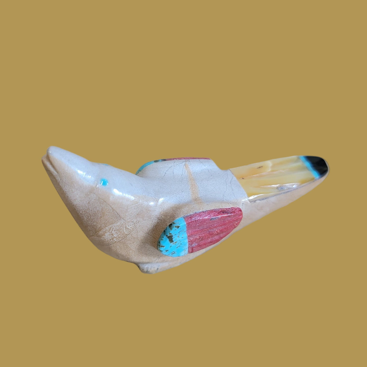 Colorful Inlaid Travertine Songbird/Messenger Bird Zuni Fetish