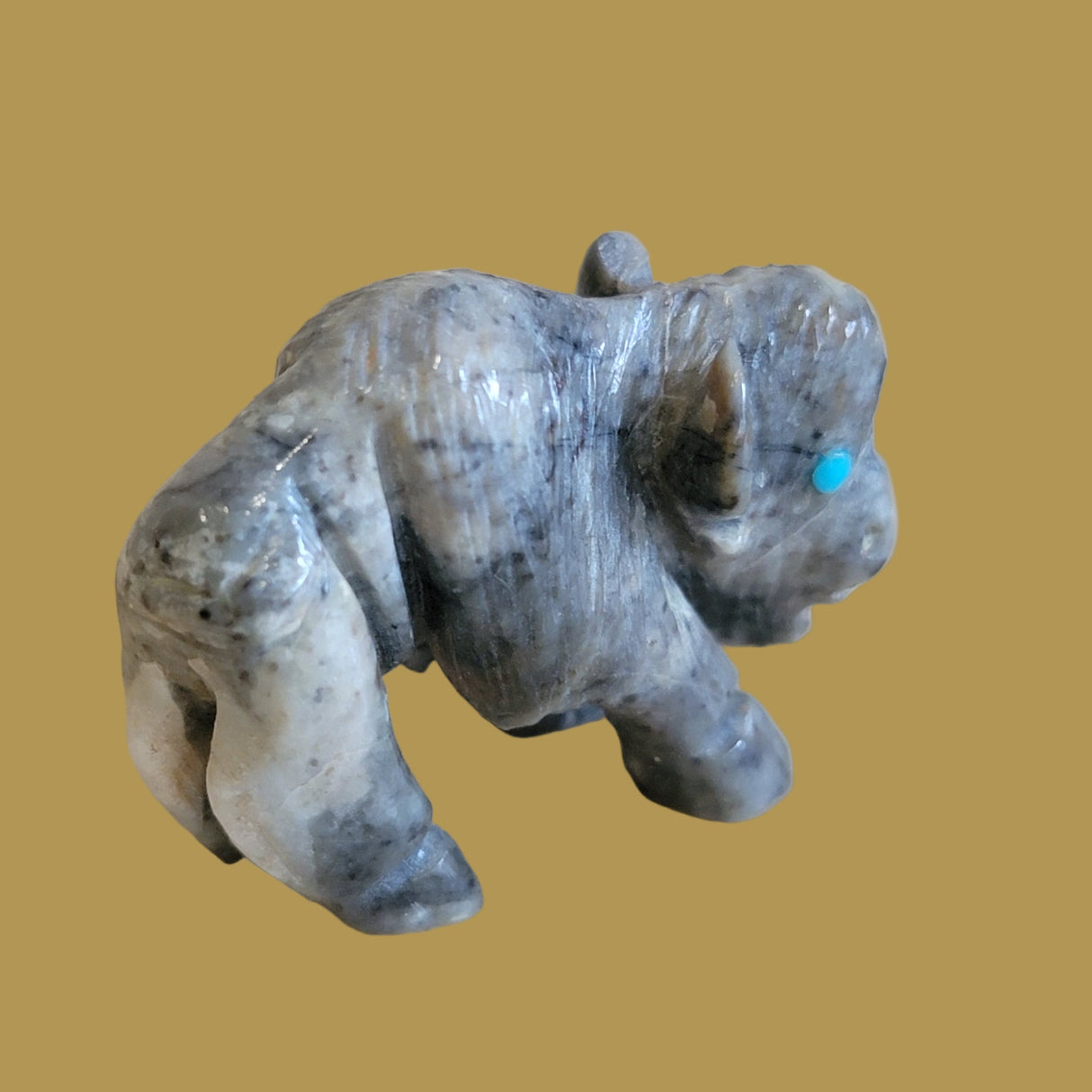 Small and Detailed Picasso Marble Bison/Buffalo Zuni Fetish