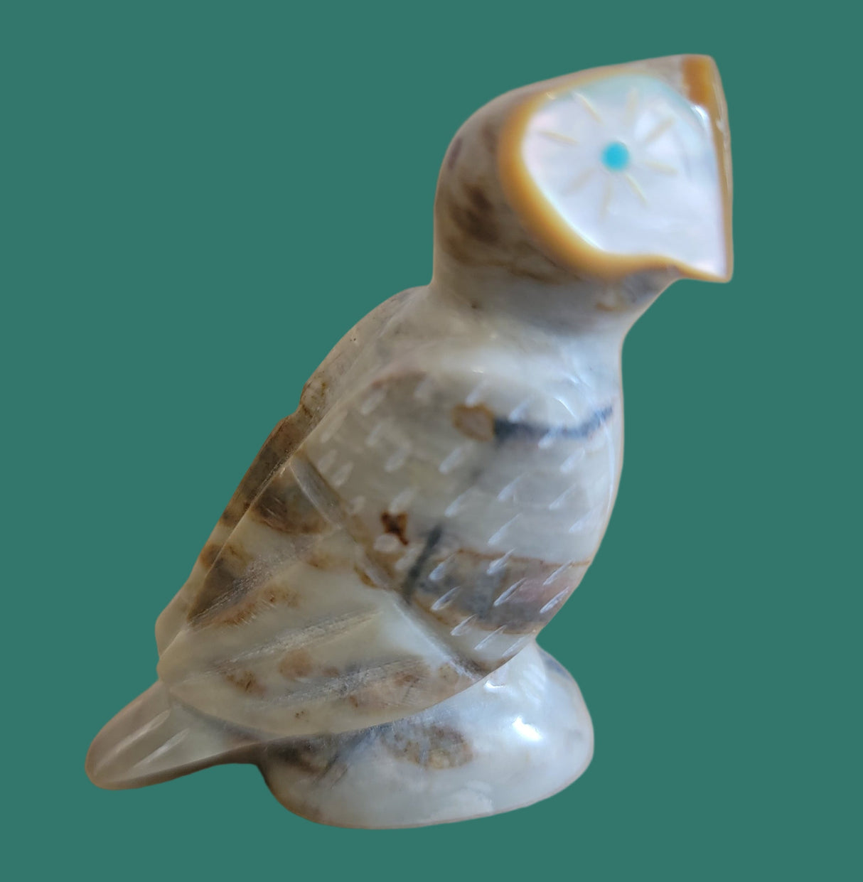 Gold Lip Heart Shaped Face/ Picasso Marble Zuni Fetish Owl
