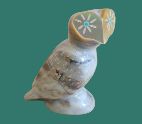 Gold Lip Heart Shaped Face/ Picasso Marble Zuni Fetish Owl