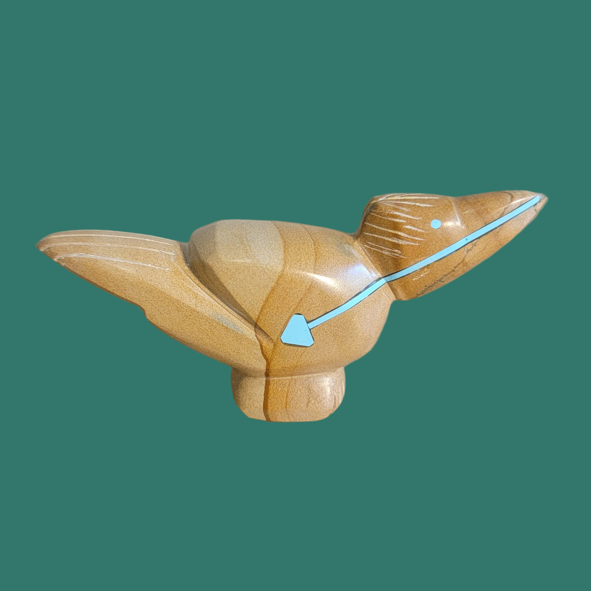 Picture Stone Jasper Zuni Fetish Roadrunner w/ Heartline