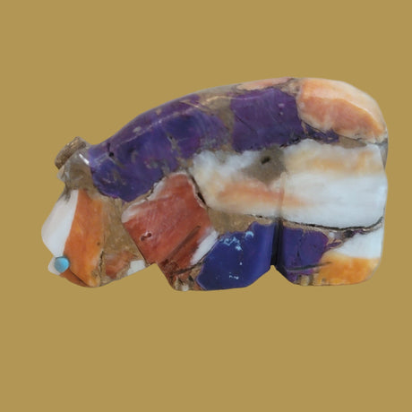Colorful Composite Walking Bear Zuni Fetish