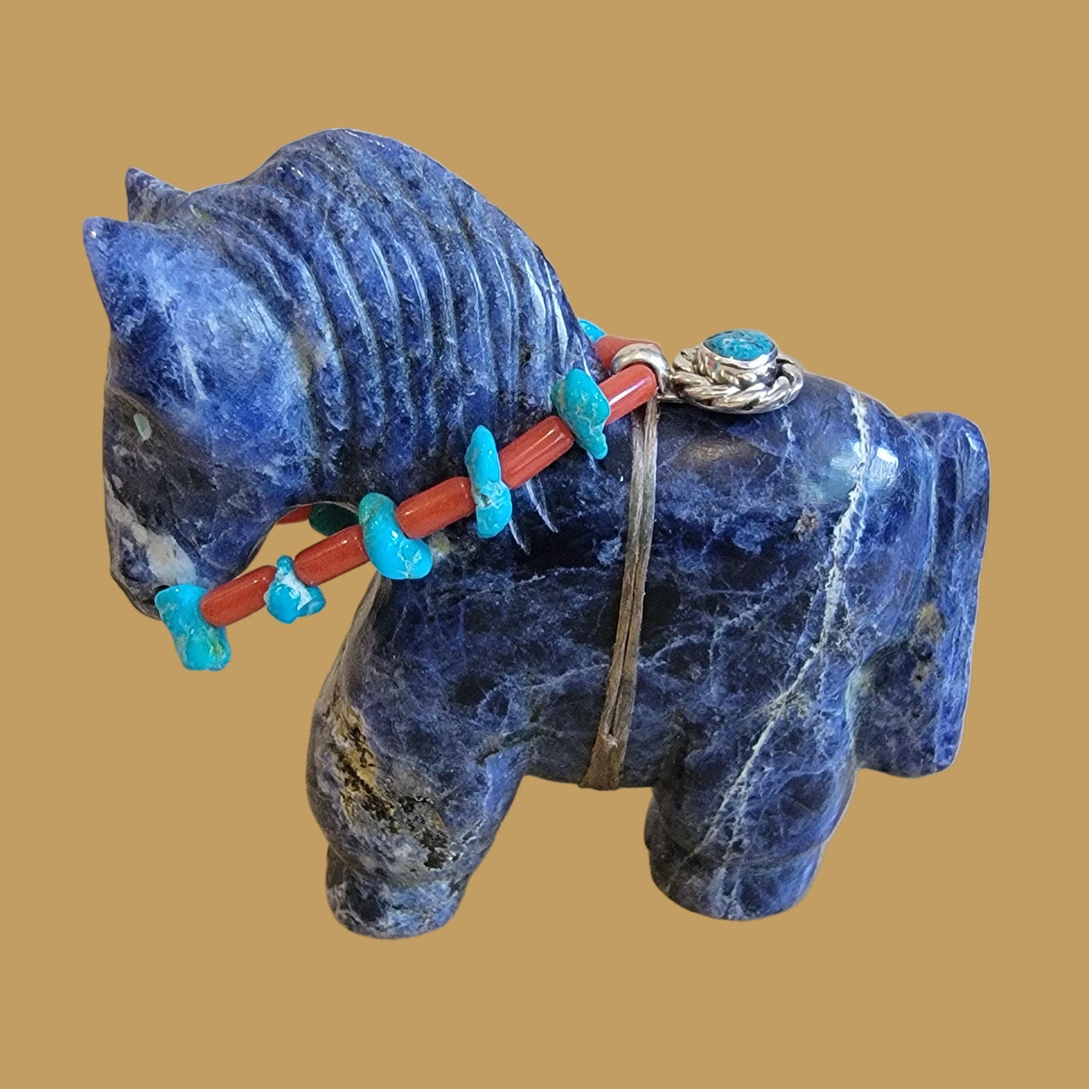 Fancy Sodalite Pony/Horse w/ Sterling Jewelry and Amazing Bridle Zuni Fetish