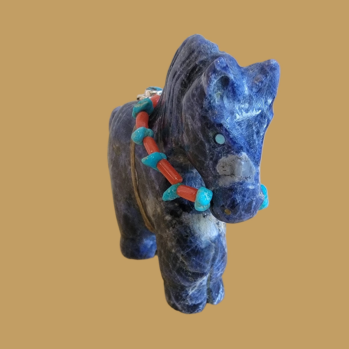 Fancy Sodalite Pony/Horse w/ Sterling Jewelry and Amazing Bridle Zuni Fetish