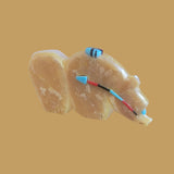 Mother of Pearl/ Gold Lip Grizzly Bear w/Heartline and Zuni Sun Zuni Fetish