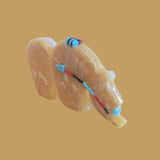 Mother of Pearl/ Gold Lip Grizzly Bear w/Heartline and Zuni Sun Zuni Fetish