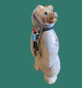 Proud Bear w/Sterling, Coral and Turquoise Bolo Tie Zuni Fetish
