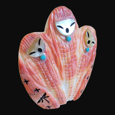 Elegant Triple Corn Maidens on Spiny Oyster Shell Zuni Fetish