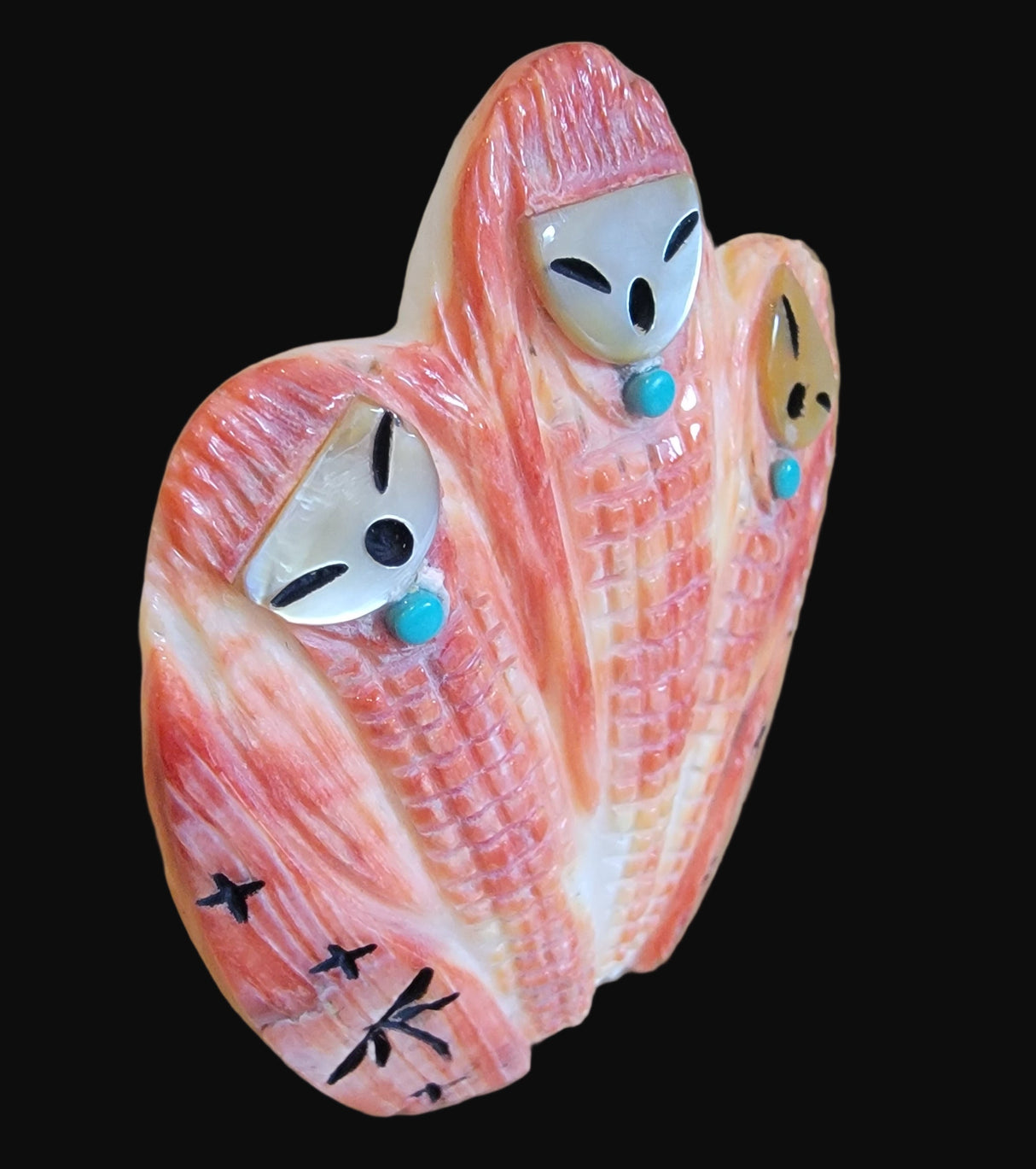 Elegant Triple Corn Maidens on Spiny Oyster Shell Zuni Fetish