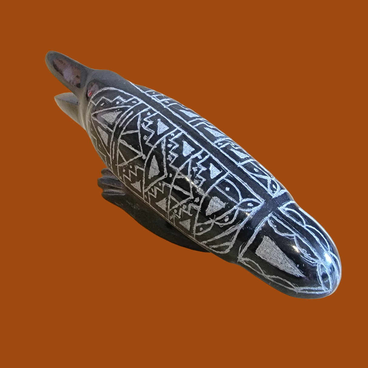 "Quote the Raven Nevermore" Black Marble Etched Raven Zuni Fetish