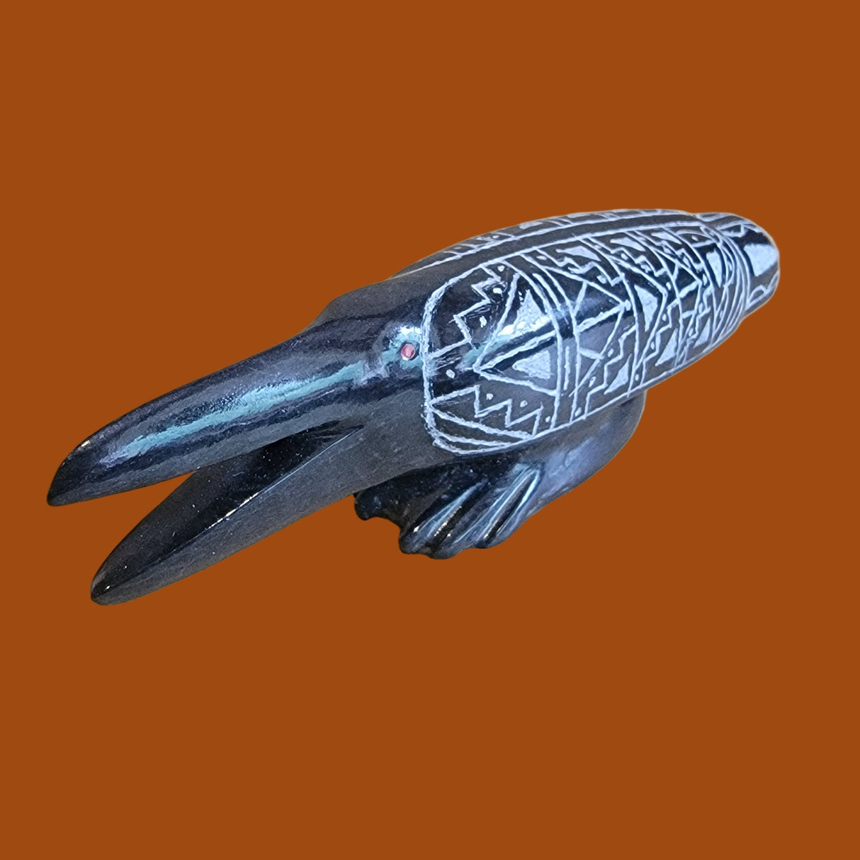 "Quote the Raven Nevermore" Black Marble Etched Raven Zuni Fetish