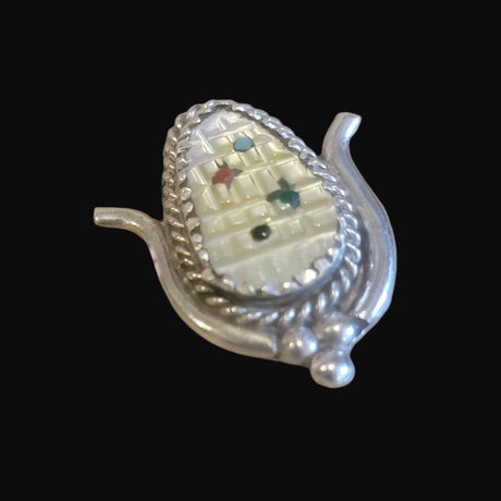 Gold Lip Zuni Indian Corn Pendant in Sterling Silver Indian Jewelry