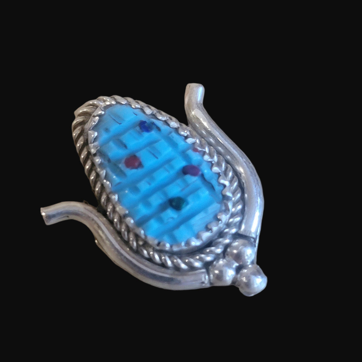 Turquoise w/ Sterling Indian Corn Zuni Pendant Indian Jewelry
