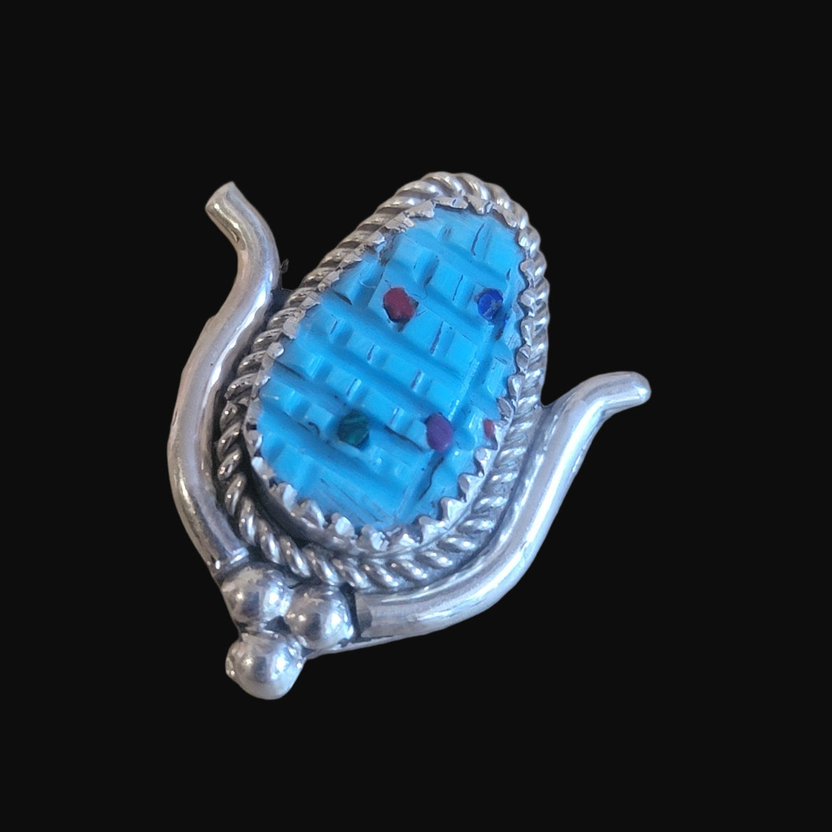 Turquoise w/ Sterling Indian Corn Zuni Pendant Indian Jewelry